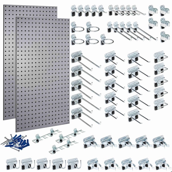 Triton Products 63 pc LocHook Assortment W/ (2) 24" W x 42-1/2" H Gray 18-Gauge Steel Square Hole Pegboards LB2-GKit - main