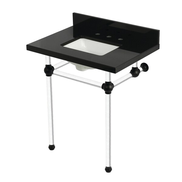 Kingston Brass 30" Black Granite Console Sink with Acrylic Legs, 8-Inch, 3-Hole, Black Granite/Matte Black KVPK30KASQ0 - main