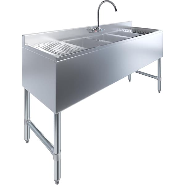 Amgood Sink, Stainless Steel, 19 in W x 60 in L x 33 in H SINK BAR S3C-101410-LR-F-Z - main