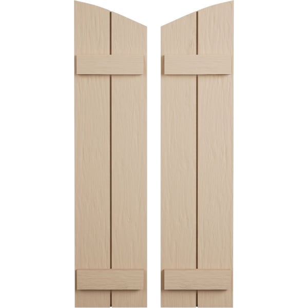 Ekena Millwork Rough Sawn 2 Board Joined Board-n-Batten w/Elliptical Top Faux Wood Shutters, 11W x 42H, PR SHUBJL11X42RSPR - main