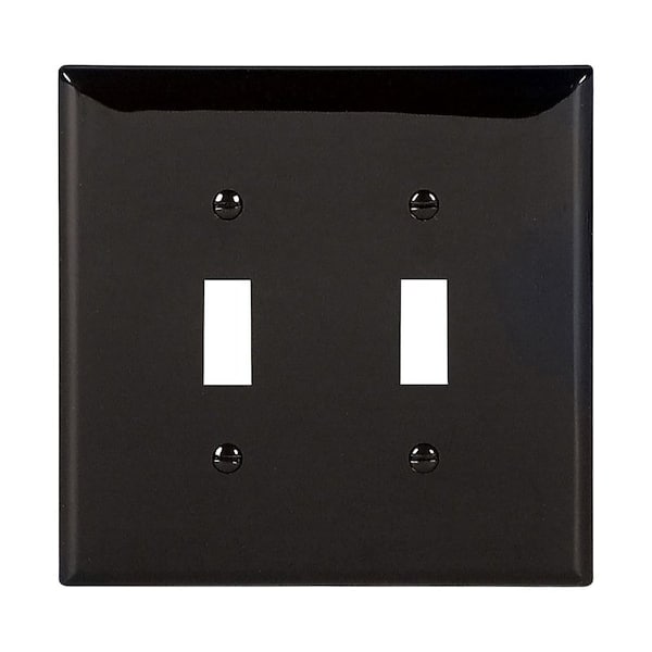 Eaton Wiring Devices Toggle Wallplate, 4.87 in L, 4.94 in W, 2-Gang, Polycarbonate, Black, Gloss PJ2BK - main