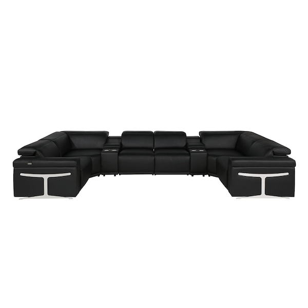 Homeroots Black Italian Leather Power Reclining U Shaped Eight Piece Sectional With Console 634669 - main