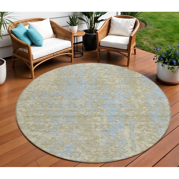 Homeroots 8' Beige And Blue Round Abstract Washable Indoor Outdoor Area Rug 612913 - main