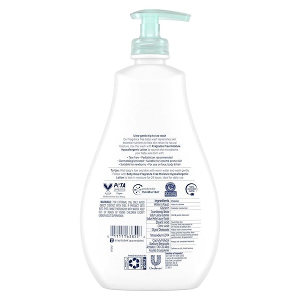Baby Dove Sensitive Skin Care Hypoallergenic Fragrance Free Moisture Baby Wash, 20 Ounce, 4PK 67893754 - main