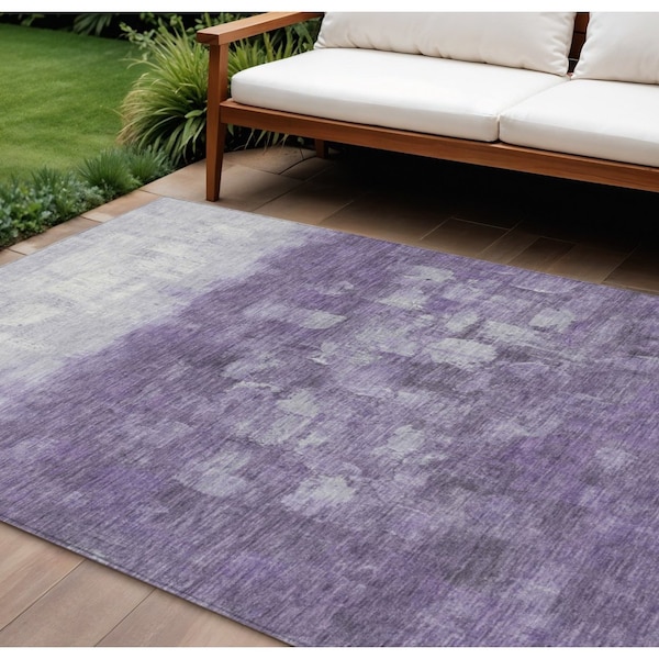 Homeroots 10' X 14' Purple And Silver Abstract Washable Indoor Outdoor Area Rug 632094 - main