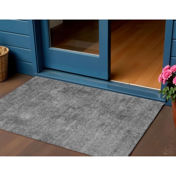 Homeroots 3' X 5' Gray And Smoky Black Abstract Washable Indoor Outdoor Area Rug 609316 - main