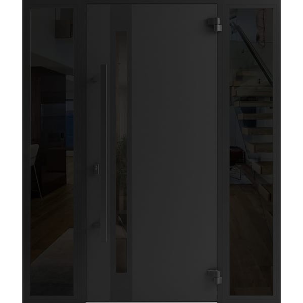 Vdomdoors Front Exterior Prehung Steel Door Ronex1033 Teak 2 Sidelight Exterior Windows Sidelites Entry Metal RONEX1033EXD-OAK-W14+36+14 x H80-LH-I - main