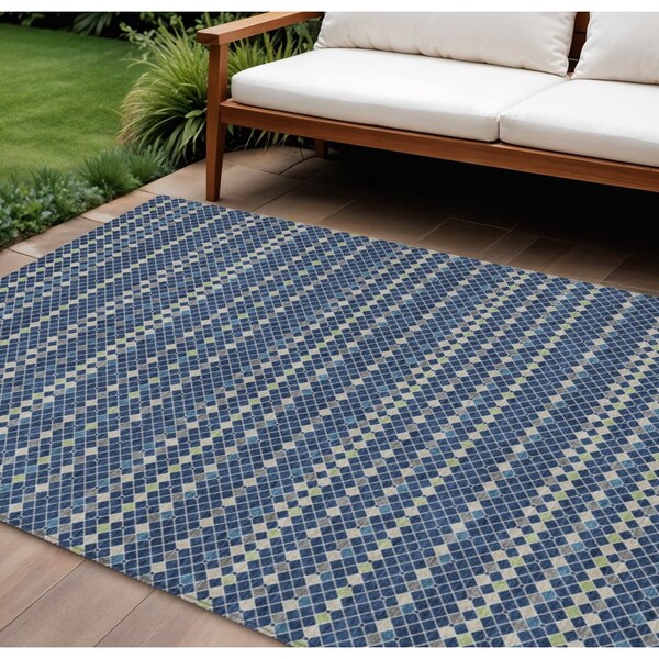Homeroots 8' X 10' Navy Blue And Mint Green Striped Washable Indoor Outdoor Area Rug 610549 - main