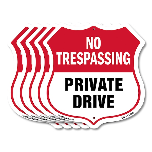 Signmission No Trespassing Shield Sign Private Drive, 12 inch X 12 inch, Aluminum Metal Sign, 5PK SHI-A-5Pack-12-408 - main