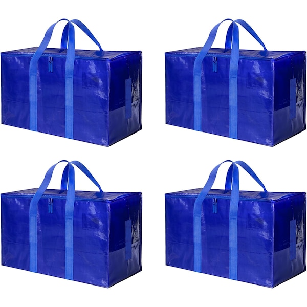Simple Deluxe Moving Bags, Heavy Duty Storage Totes with Lids, Sturdy Handlesand Zipper, Extra Large, Blue, 4PK HKBAGXMOVING25BLUX4 - main