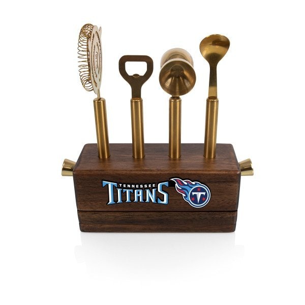 Picnic Time Family Of Brands NFL Tennessee Titans Sidecar 5-Piece Bar Tool Set, (Acacia Wood) 672-05-508-317-2 - main