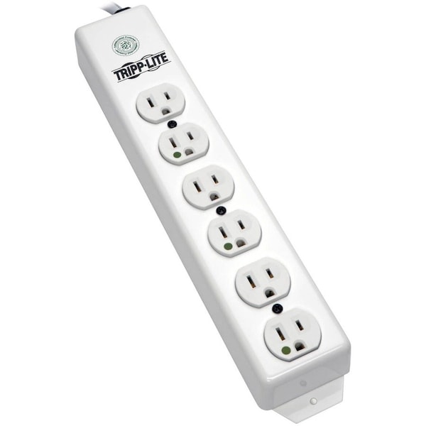 Tripp Lite Outlet Strip, Hospital Grade, 6 5-15R-HG, 5-15P-HG, 1.5 ft., White PS-602-HG - main