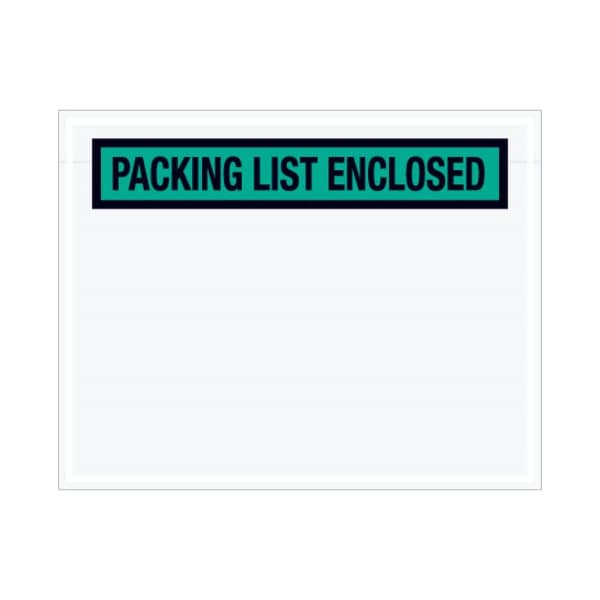 Box Packaging Panel Face Envelopes, "Packing List Enclosed" Print, 7"L x 5-1/2"W, Green, 1000/Pack PL459 - main