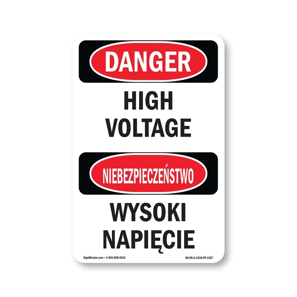 Signmission Safety Sign, OSHA Danger, 18" Height, Aluminum, High Voltage Bilingual, 1218-VP-1327 OS-DS-A-1218-VP-1327 - main