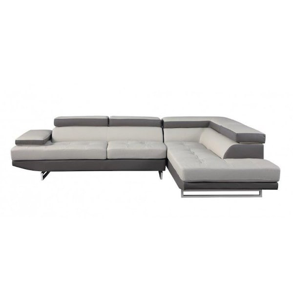 Homeroots Gray Leather L Shaped Two Piece Corner Sectional 366196 - main