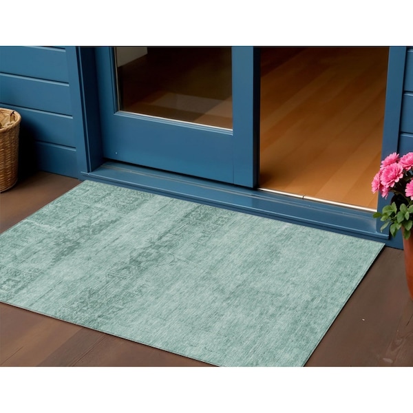 Homeroots 3' X 5' Aqua And Teal Blue Medallion Washable Indoor Outdoor Area Rug 616088 - main