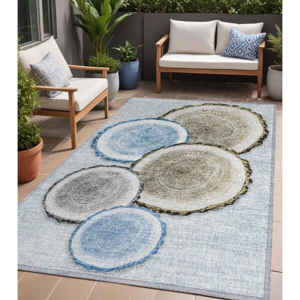 Homeroots 5' X 8' Blue Gold and Gray Faux Bois Washable Non Skid Indoor Outdoor Area Rug 564405 - main
