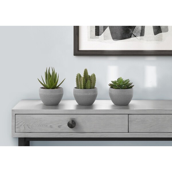 Monarch Specialties Artificial Plant, 6" Tall, Succulent, Indoor, Faux, Fake, Table, Greenery, Potted, Set Of 3 I 9587 - main