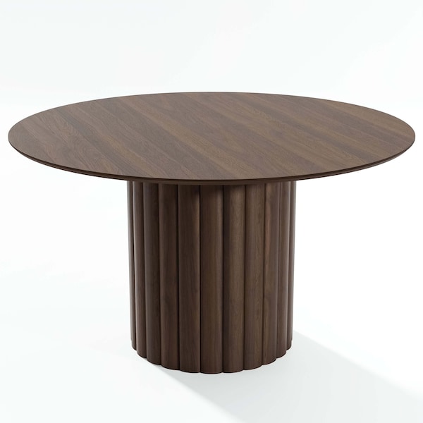 Homeroots 52" Brown Wood Pedestal Base Round Top Dining Table 720649 - main