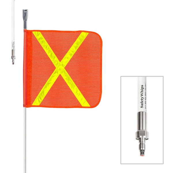 Safetywhips Warning Whip Heavy Duty Whip with Flag, White Whip, Orange Flag, Yellow Reflective X, 36 Length SW03QD-X - main