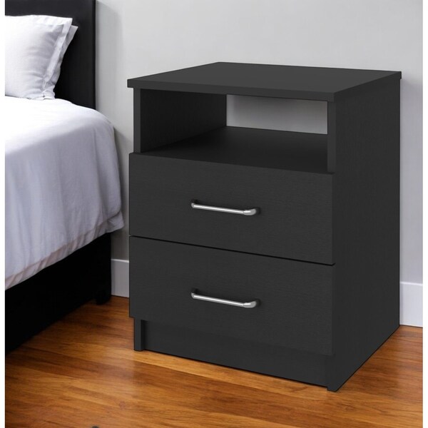 Homeroots 20" Black Wood Two Drawer Nightstand 534893 - main