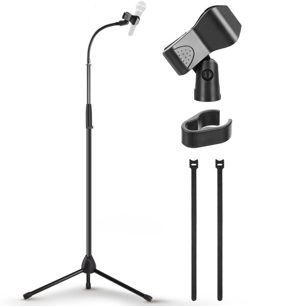 Pyle Tripod Mic Stand, Adjustable Gooseneck Microphone Stand, Sturdy Build, Non-Slip Rubber Feet, Folds PMKS58GN - main