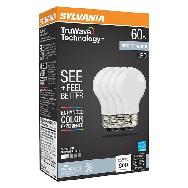 Sylvania Natural LED Bulb, A19 Lamp, 60 W Equivalent, E26 Medium Lamp Base, Dimmable, Frosted 41295 - main