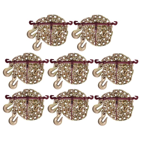 Mytee Products 3/8 16ft G70 Chain 8 and Ratchet Binder Boomer 8 Transport Chains 3816CHRBx8 - main