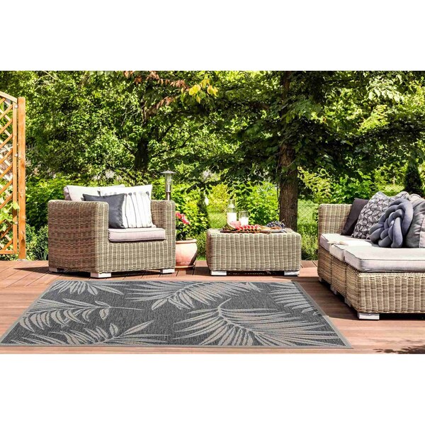 World Rug Gallery Leaf Design for Patio Indoor/Outdoor Area Rug 4 ft x 6 ft Blue 407BLUE4X6 - main