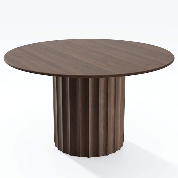 Homeroots 52" Brown Wood Pedestal Base Round Top Dining Table 720942 - main