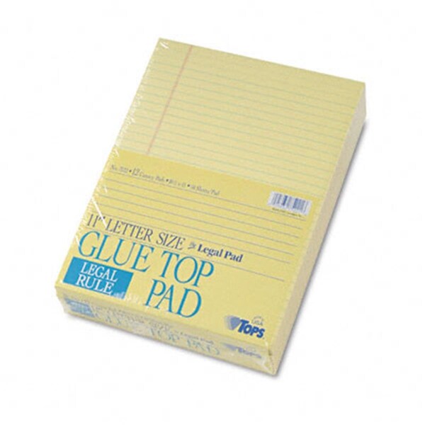 Tops Glue Top Ruled Pads Legal Rule 81/2 x 11 Canary 12 50Sheet Pads Pack 7522 - main