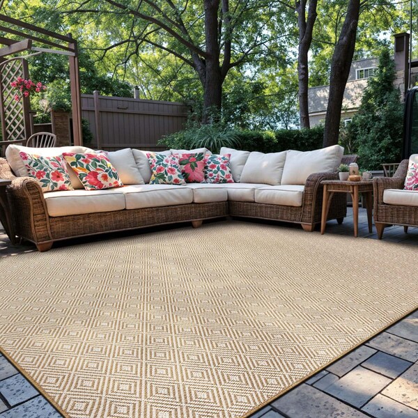 World Rug Gallery Diamond Weave Reversible Jute-Look Indoor/Outdoor Rug 7 ft 10 in x 10 ft Natural WR188NATURAL8X10 - main
