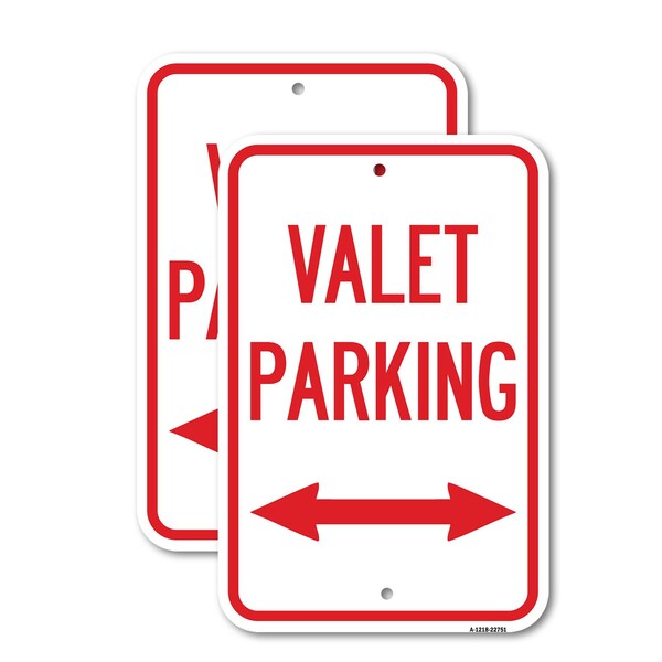 Signmission Valet Parking with Bidirectional Arrow, 12'' X 18'' 2 Signs, Heavy Gauge Aluminum, 2PK A-1218-2PACK-22751 - main