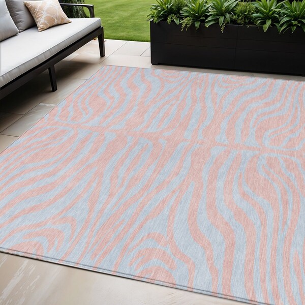 Homeroots 5' X 8' Pink And Gray Animal Print Washable Indoor Outdoor Area Rug 600697 - main