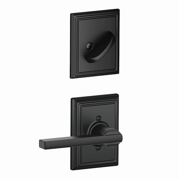Schlage Residential Latitude Lever with Addison Rose Interior Active Trim with 12326 Latch and 10269 Strikes Matte F59LAT622ADD - main
