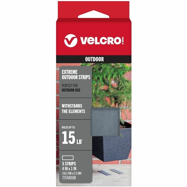 Velcro Brand Reclosable Fastener Shapes, Rubber Adhesive, 4 in, 1 in W, Gray, 5 PK 90800 - main