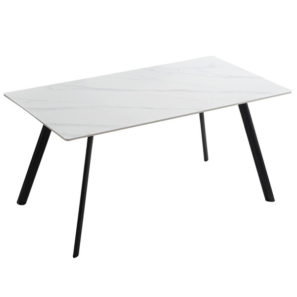Homeroots 73" White and Black Stone and Steel Dining Table 535192 - main