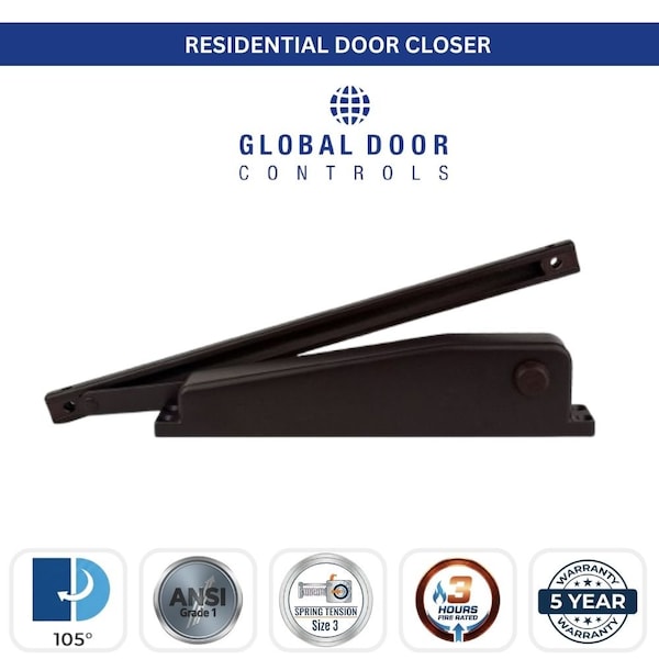 Global Door Controls Residential Hold Open Mini Door Closer in Black TC901-HO-BK - main