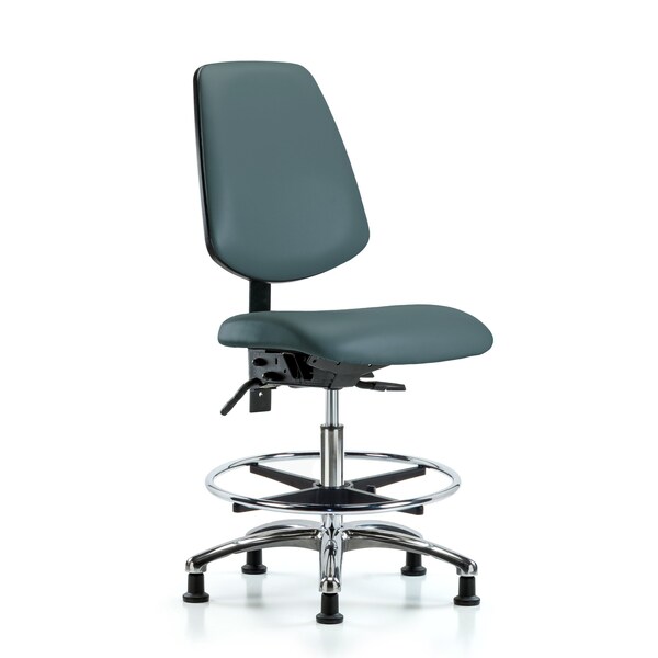 Blue Ridge Ergonomics Bench Chair, Vinyl, Med, Bk, CF, Glds, Blu, No Arms, 22" to 29" Height, Colonial Blue BR-VMBCH-MB-CR-T1-A0-CF-RG-8546 - main