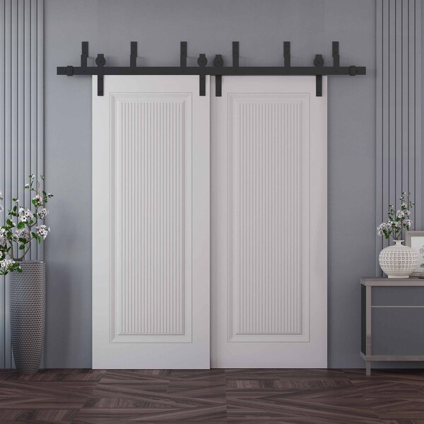 Sartodoors Sliding Closet Barn Bypass Doors 84x80 inches White Solid Core Modern Interior ROYAL9888BBB-EMAL-84 - main
