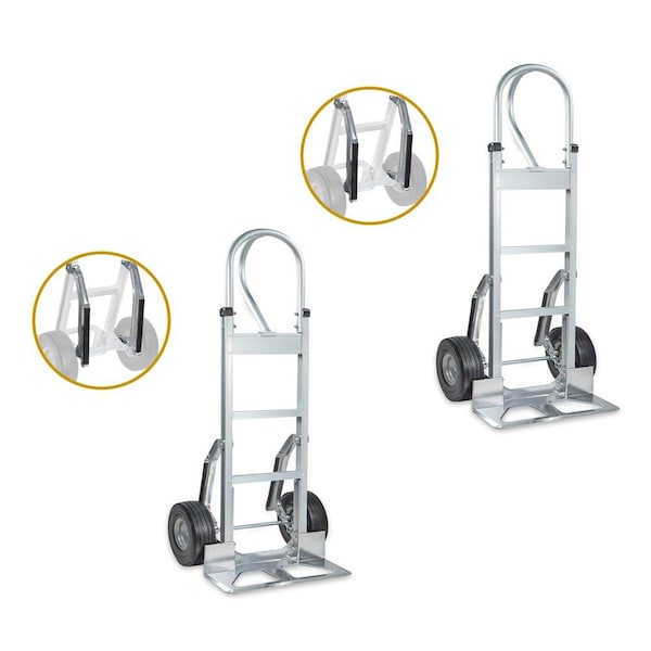 Mytee Products Aluminum Hand Truck Dolly w/ P Handle and 10in Caster Wheels 600lbs Capacity, 2PK HT-AL-201x2 - main