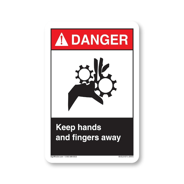 Signmission OSHA Danger Sign, Keep Hands And Fingers Away, Size: 7in X 5in Vinyl Decal, 5" W, 7" L, Landscape OS-CL-D-57-L-19971 - main