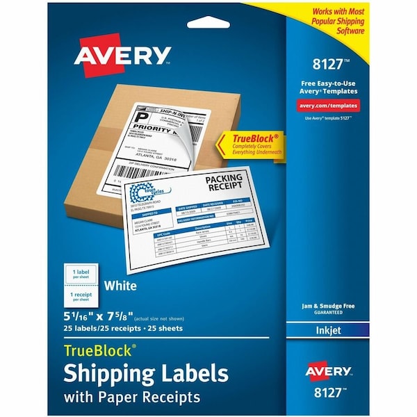 Avery Shipping Labels w/Paper Receipts a, PK25 8127 - main