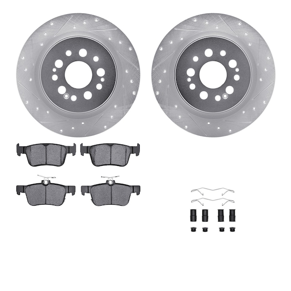 Dynamic Friction Co DFC Rotors-Drilled & Slotted-Silver w/ EURO 5000 Ceramic Brake Pads Incl Hdw 7612-59010 - main