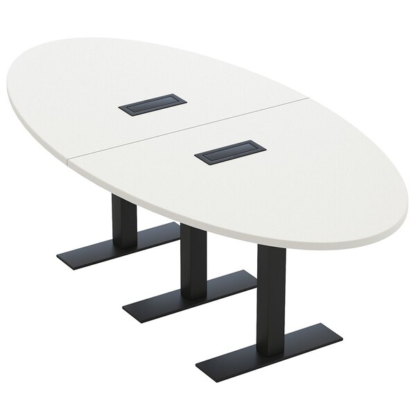 Skutchi Designs 8ft Conference Table With Power Unit | 6 Person Modular Oval Meeting Table | Harmony Series HAR-OVL-48X96-T.BK-W960-EBLK - main