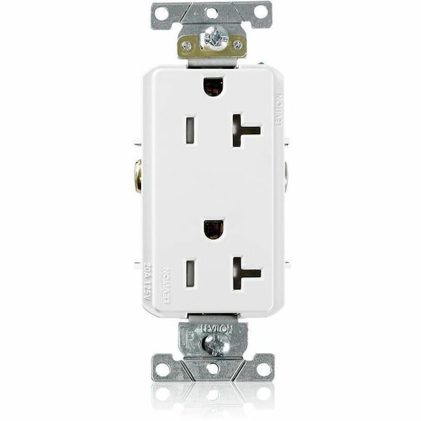 Leviton Straight Blade Receptacle, 5-20R, 20 A, 125V AC, 2 Pole, 3 Wire, Flush Mount, Single, White TDR20-W - main