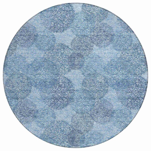 Homeroots 8' Denim Blue Navy Blue And Ivory Round Polka Dot Washable Indoor Outdoor Area Rug 614661 - main