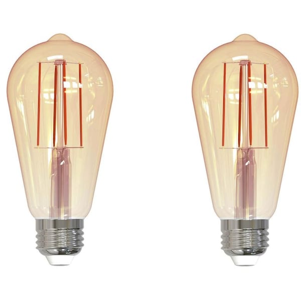 Bulbrite 40W Equivalent Amber Light ST18 Dimmable LED Filament Light Bulb, 2PK 860992 - main