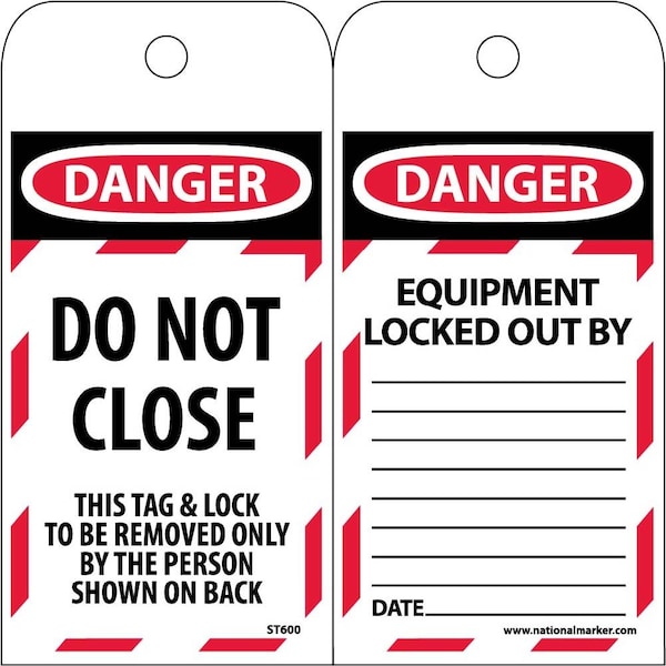 Nmc Tags, Danger, Do Not Close, 6X3, Synthetic Paper, Pk25 ST600 - main