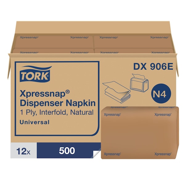 Tork Disposable Napkins, Interfold, Brown, PK12 DX906E - main
